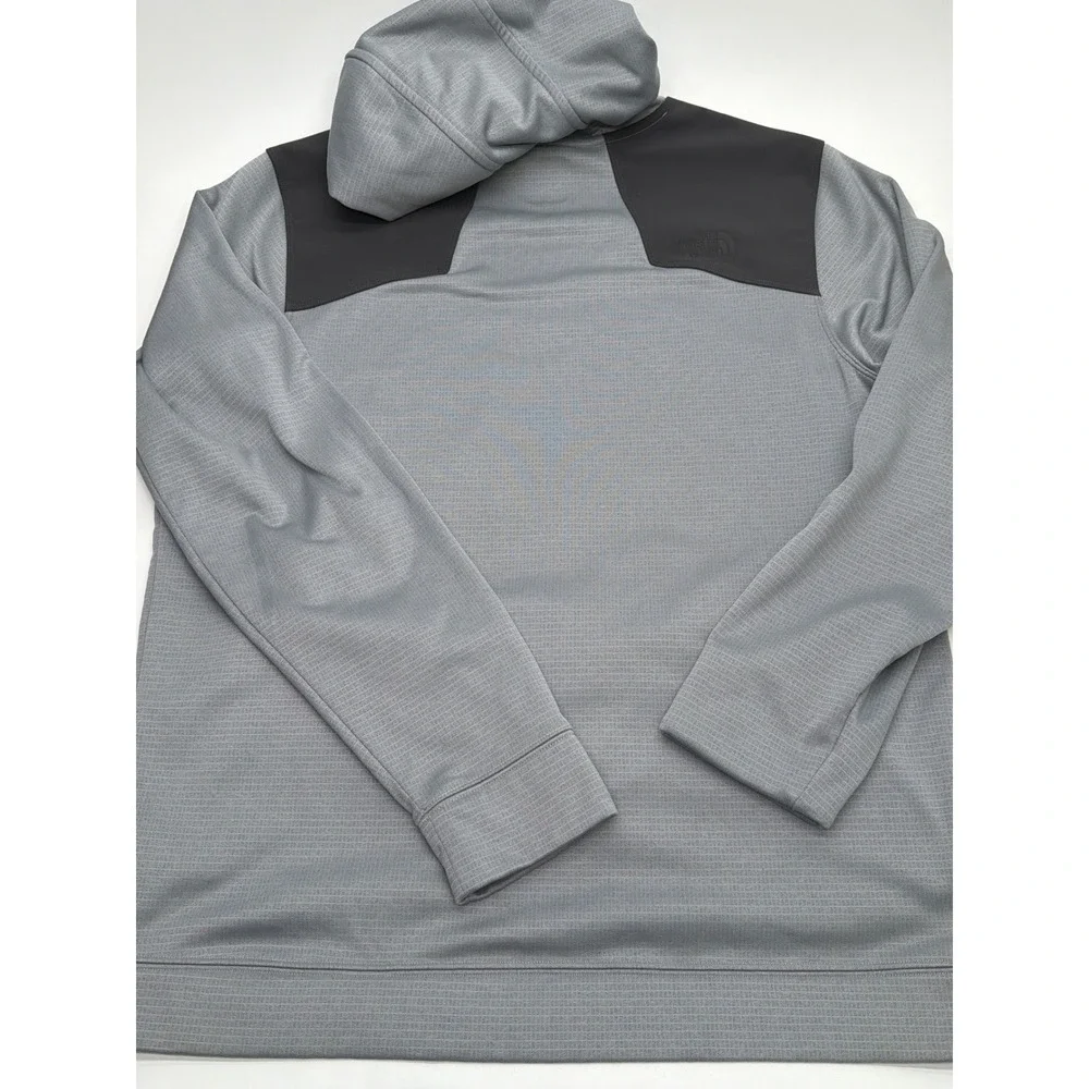 The North Face Mens Grey Grid Fleece Pullover Hoodie Size L Zippered Pockets